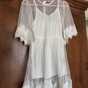 NEW POL Sheer White Dress with Lace Details Small